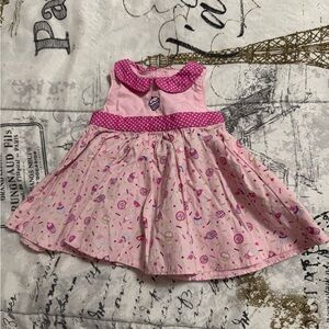 American Girl Pink Doll Dress with Polka Dots and Cupcake Print